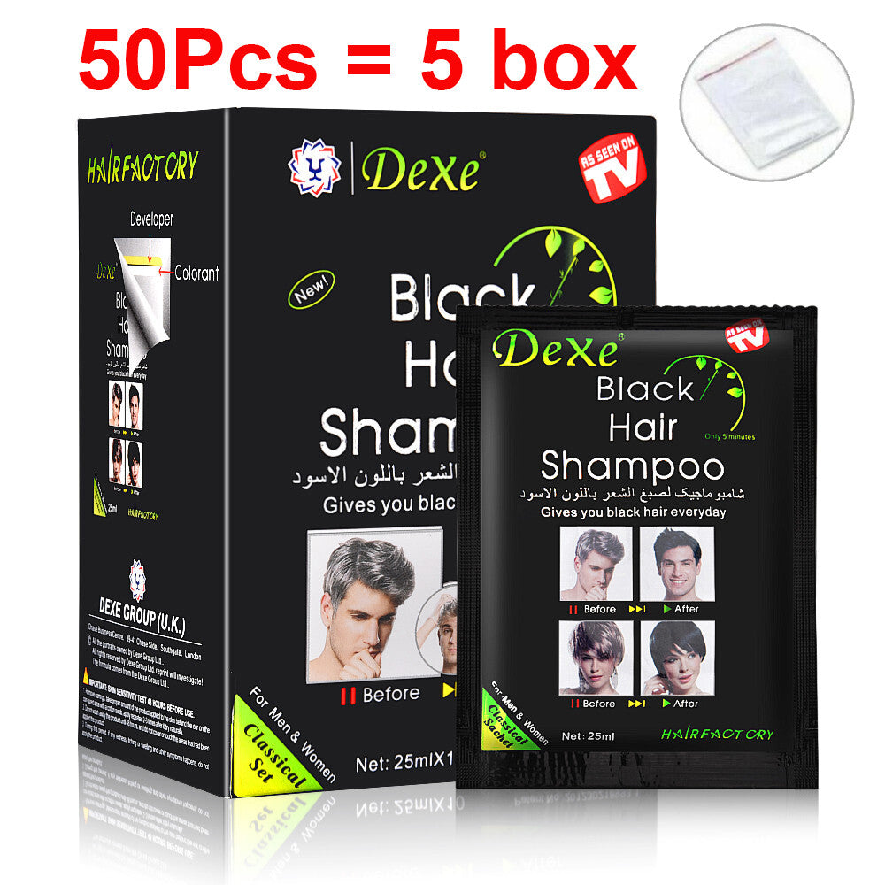 Herbal Black Hair Dye Shampoo - 5 Minute Instant Hair Blackening, Natural Herbal Formula, Multiple Pack Sizes
