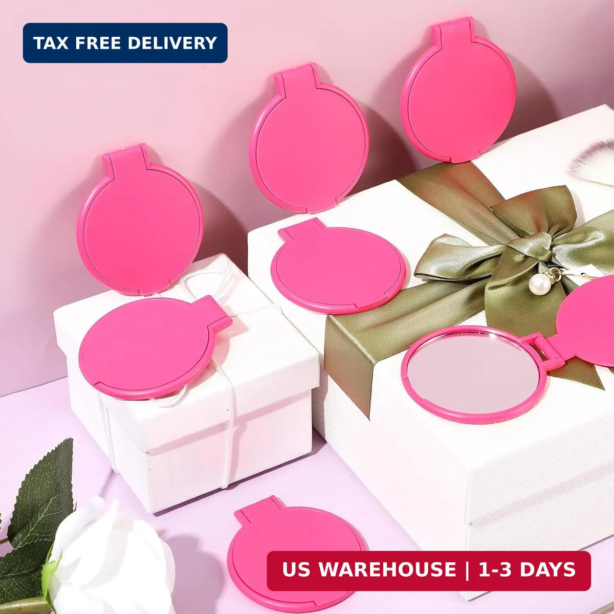 Mini Rose Red Compact Mirror Set - Small Portable Folding Makeup Mirrors for Women
