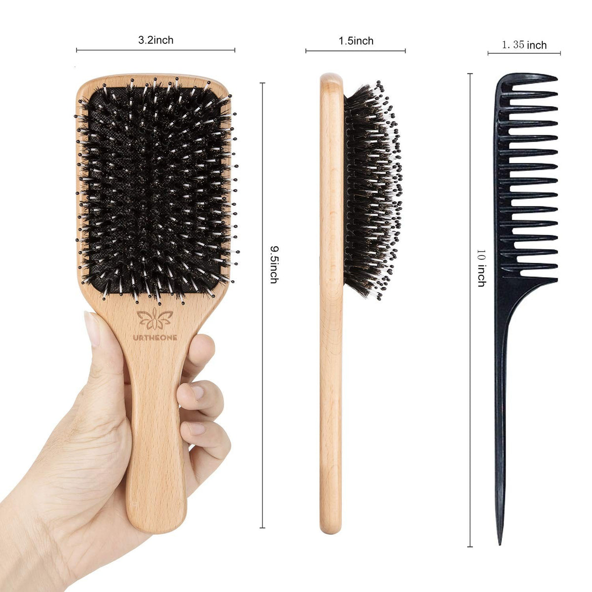 Boar Bristle Hair Brush for Thick Hair - Natural Wood Handle