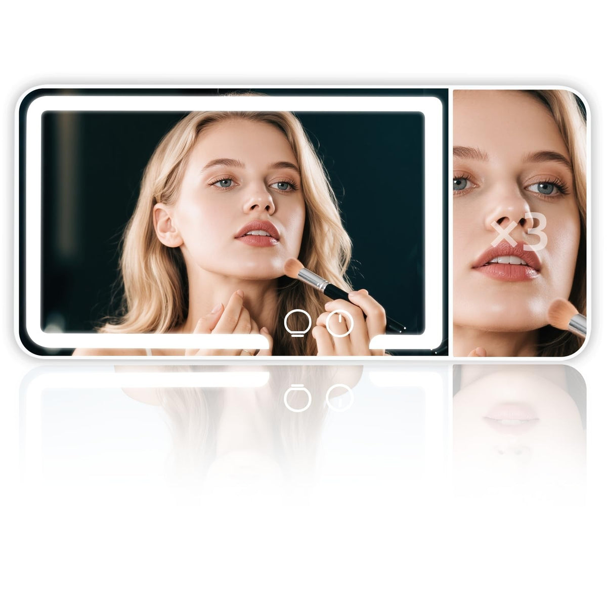 LED Car Sun Visor Makeup Mirror with 3X Magnification & Adjustable Brightness