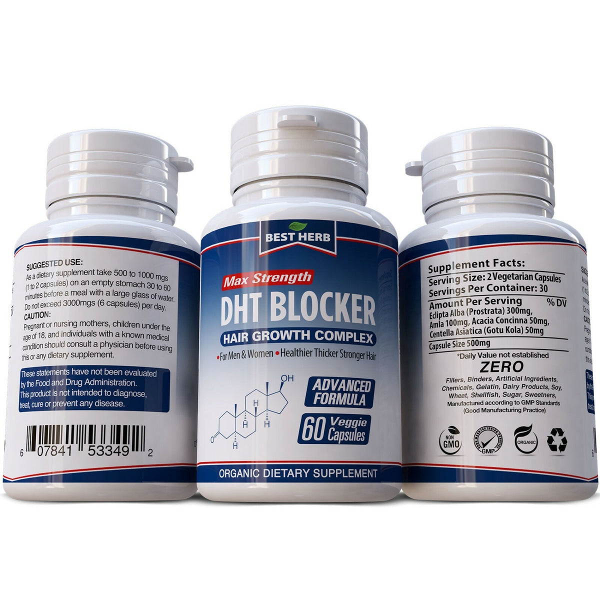DHT Blocker Hair Loss Prevention Herbal Supplement - 60 Capsules