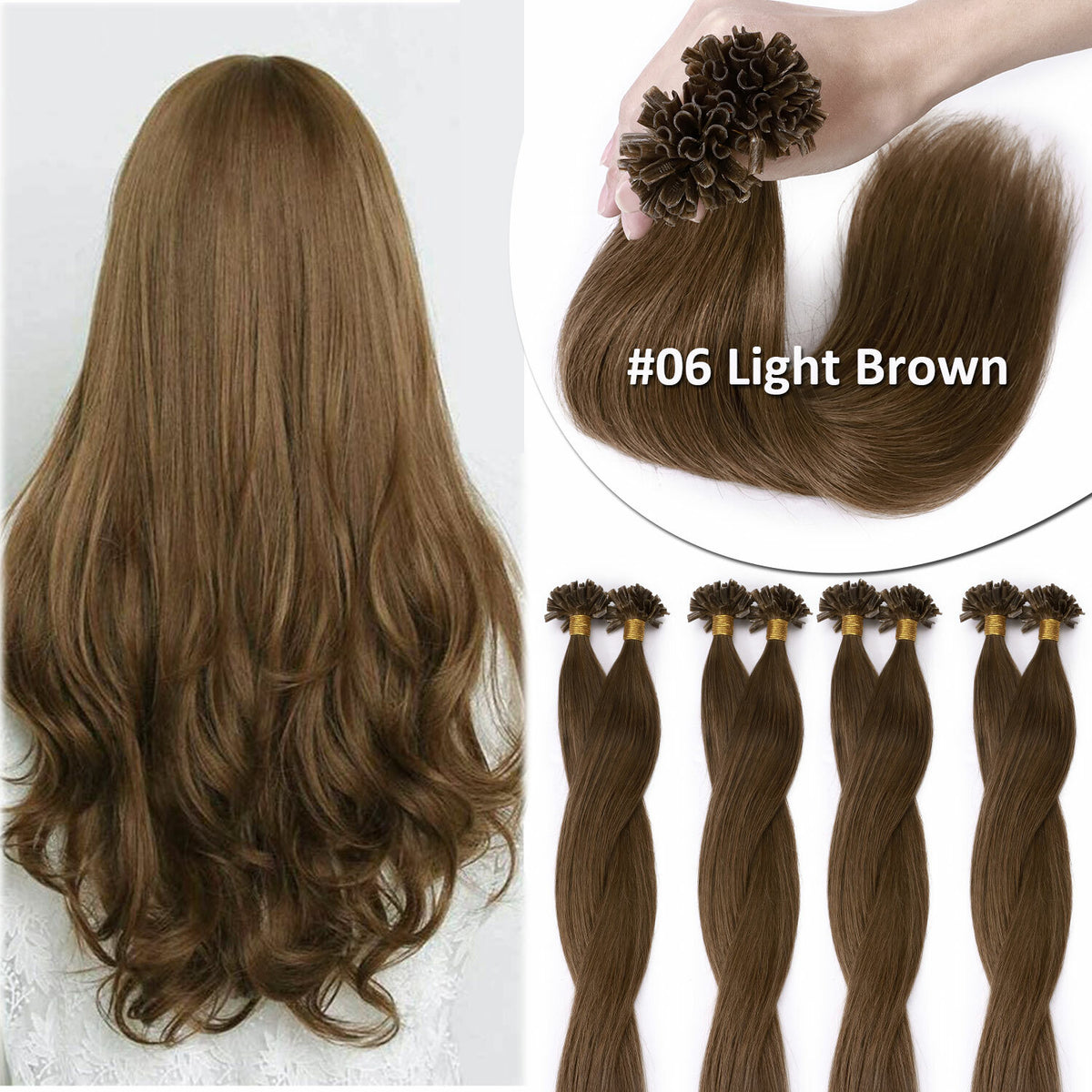 Invisible Keratin Nail U Tip Hair Extensions - Human Hair Fusion 150g