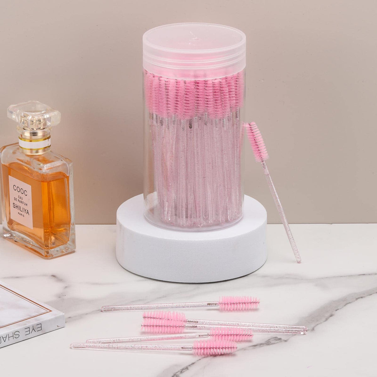 Disposable Mascara Wands and Eyebrow Spoolies Set - Pink, 100 Pcs