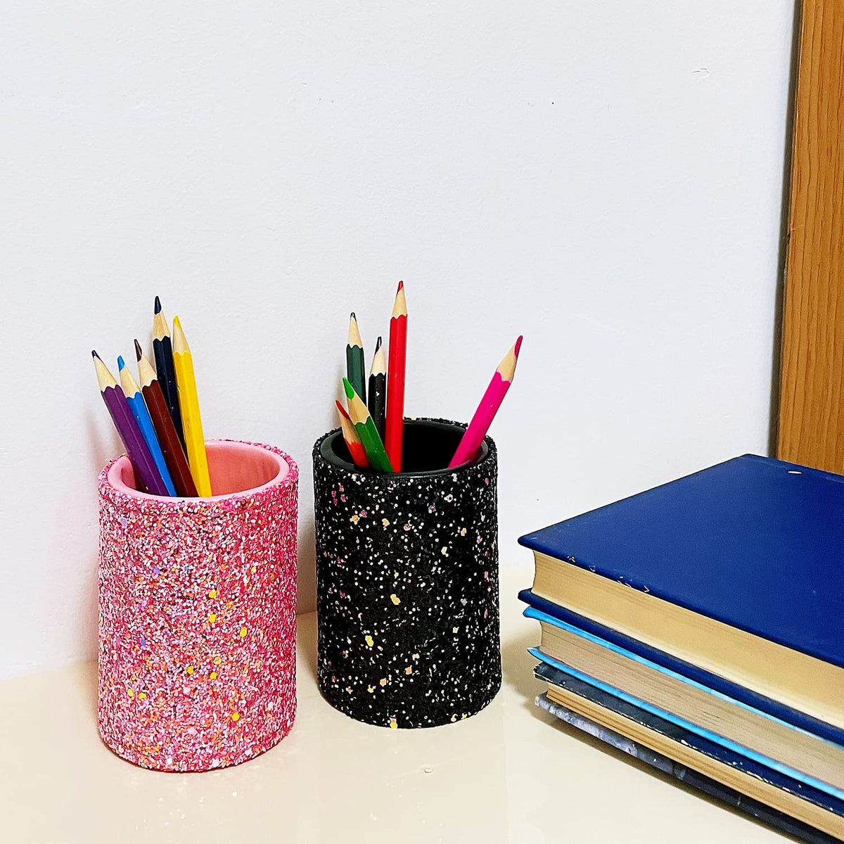 Bling Sequin Makeup Brush Holder - Pink Glitter Vanity Organizer