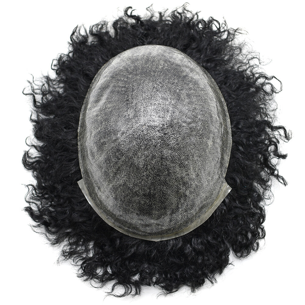Full Poly Curly Hair System Replacement Wigs for Black Men - Afro Wavy Styles