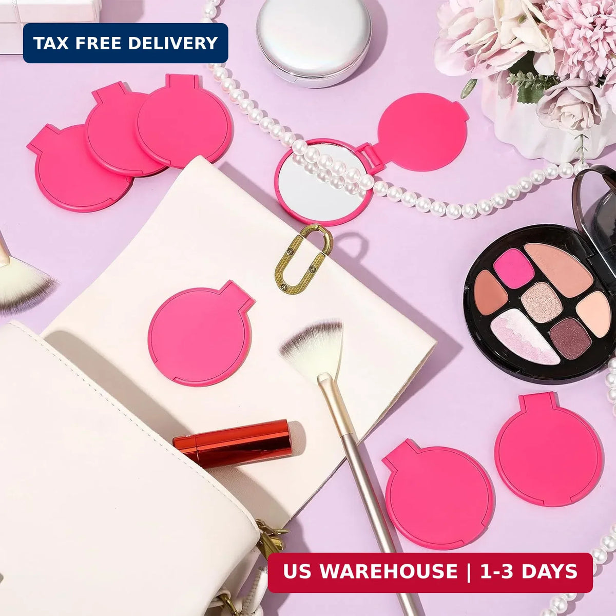 Mini Rose Red Compact Mirror Set - Small Portable Folding Makeup Mirrors for Women