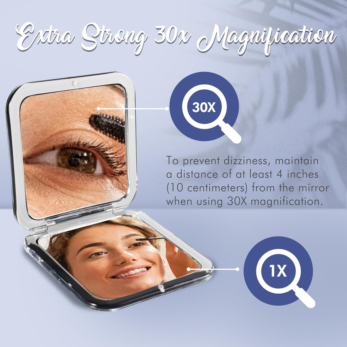 30X Compact Travel Magnifying Mirror with 1X & 30X Glass for Grooming