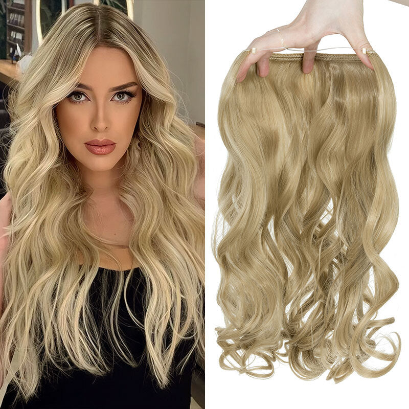 Invisible Wire Hair Extensions - Natural Synthetic Length & Body Wavy or Straight