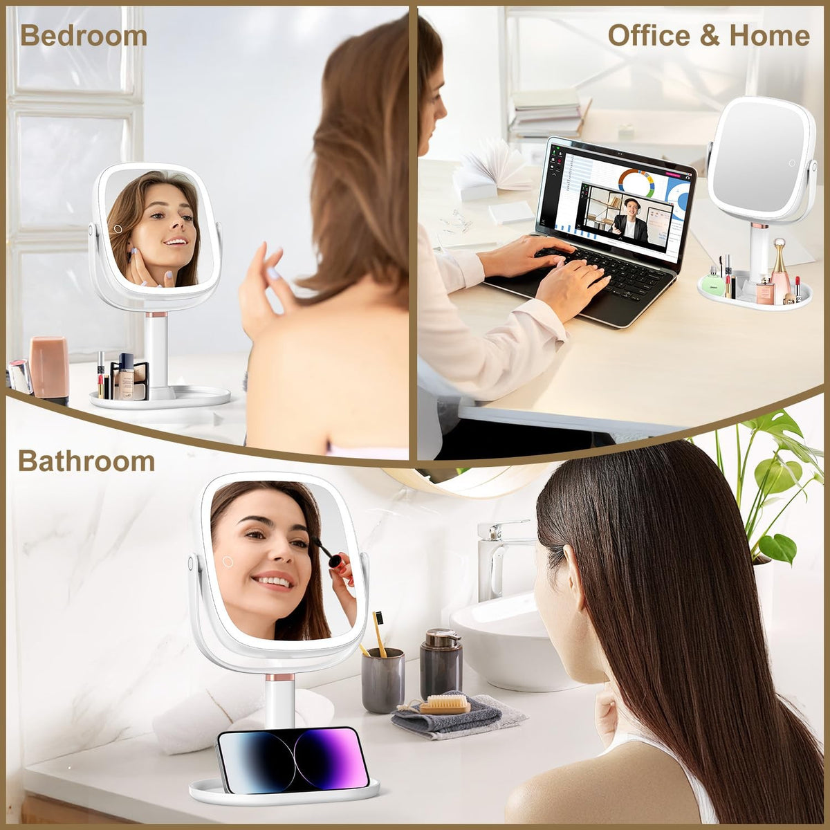 LED Lighted Makeup Mirror with 20X Magnification & Adjustable Height