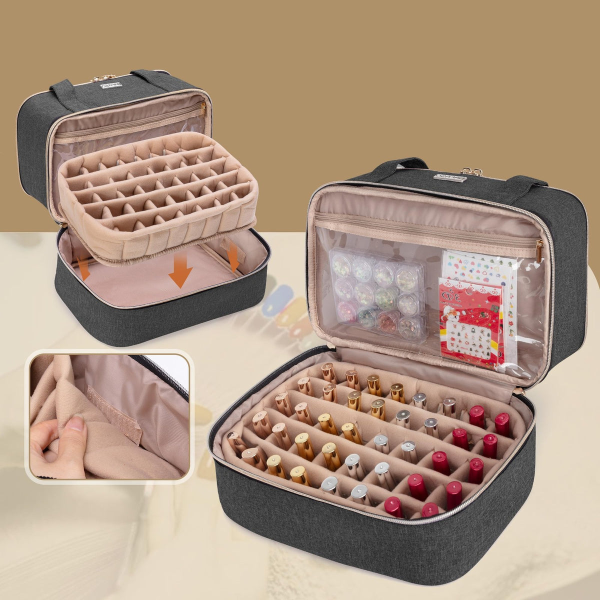 Nail Polish & Lamp Storage Case Holds 40 Bottles with Manicure Tools