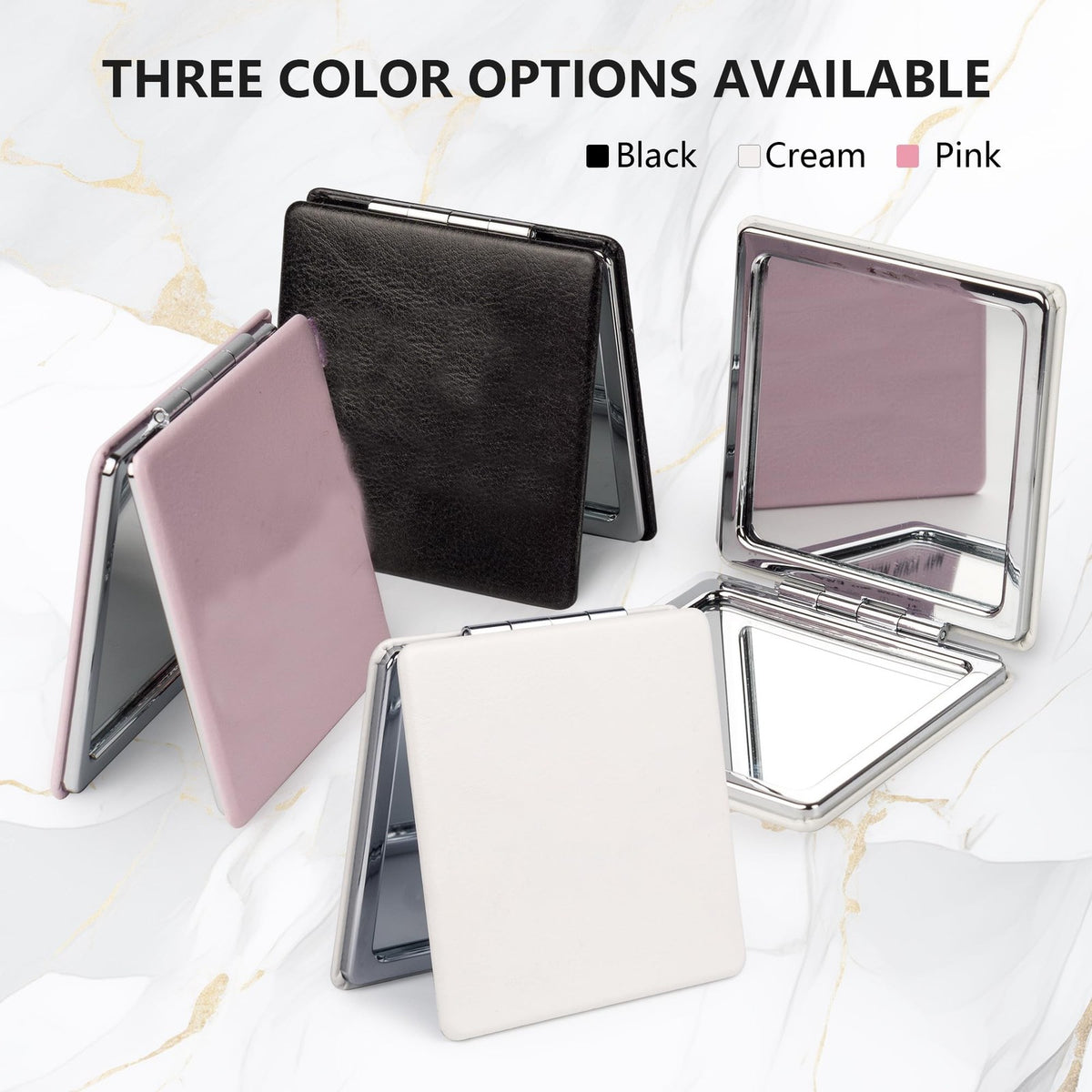 Foldable Travel Compact Mirror with Magnification - Black
