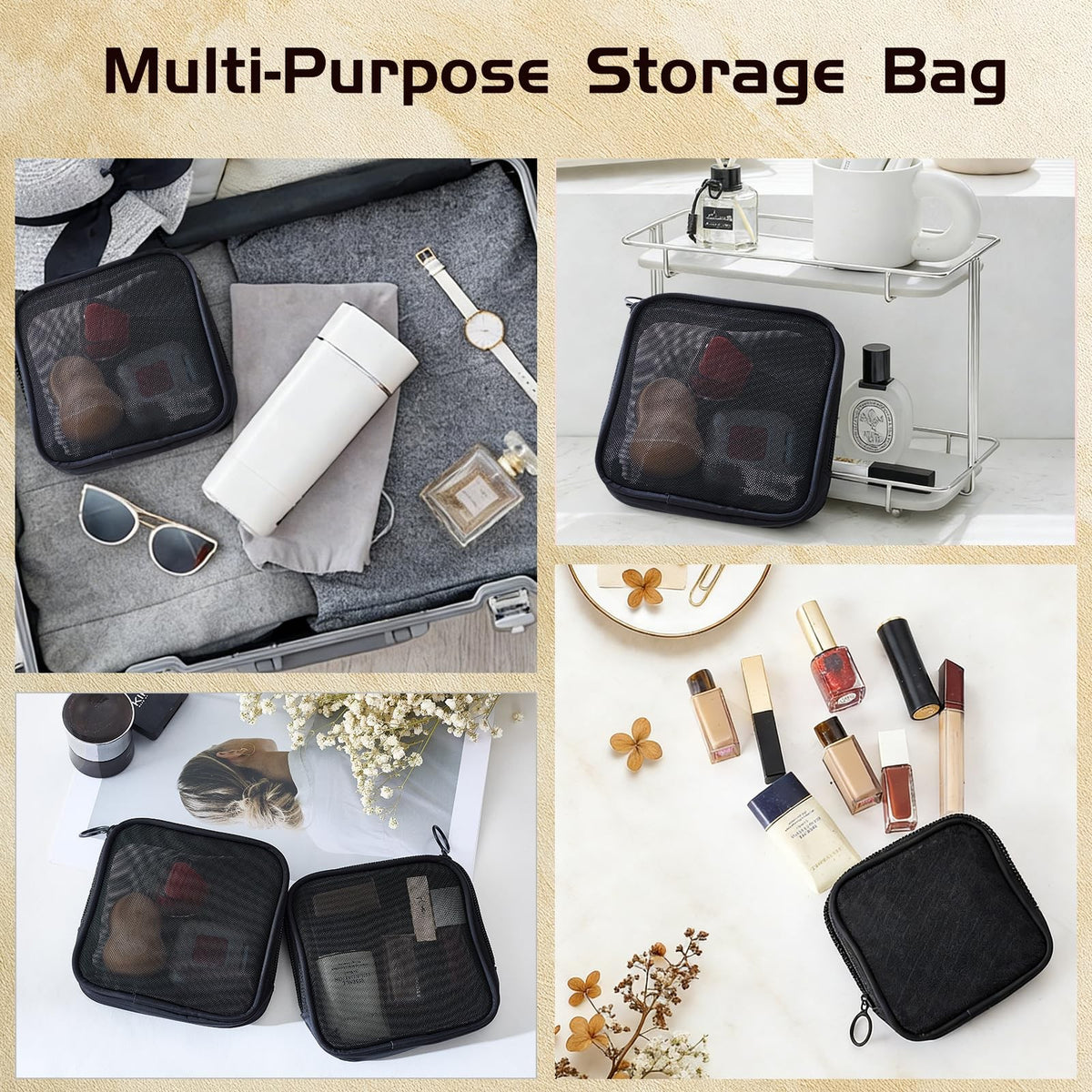 4 Pack Transparent Mesh Cosmetic Bags Travel Organizer Pouches 5x5 In