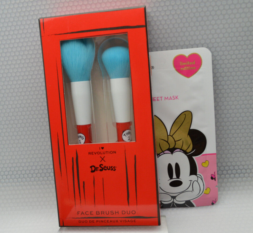 Dr. Seuss Themed Makeup Brush Duo Set - Synthetic Face Brushes for Blush & Powder