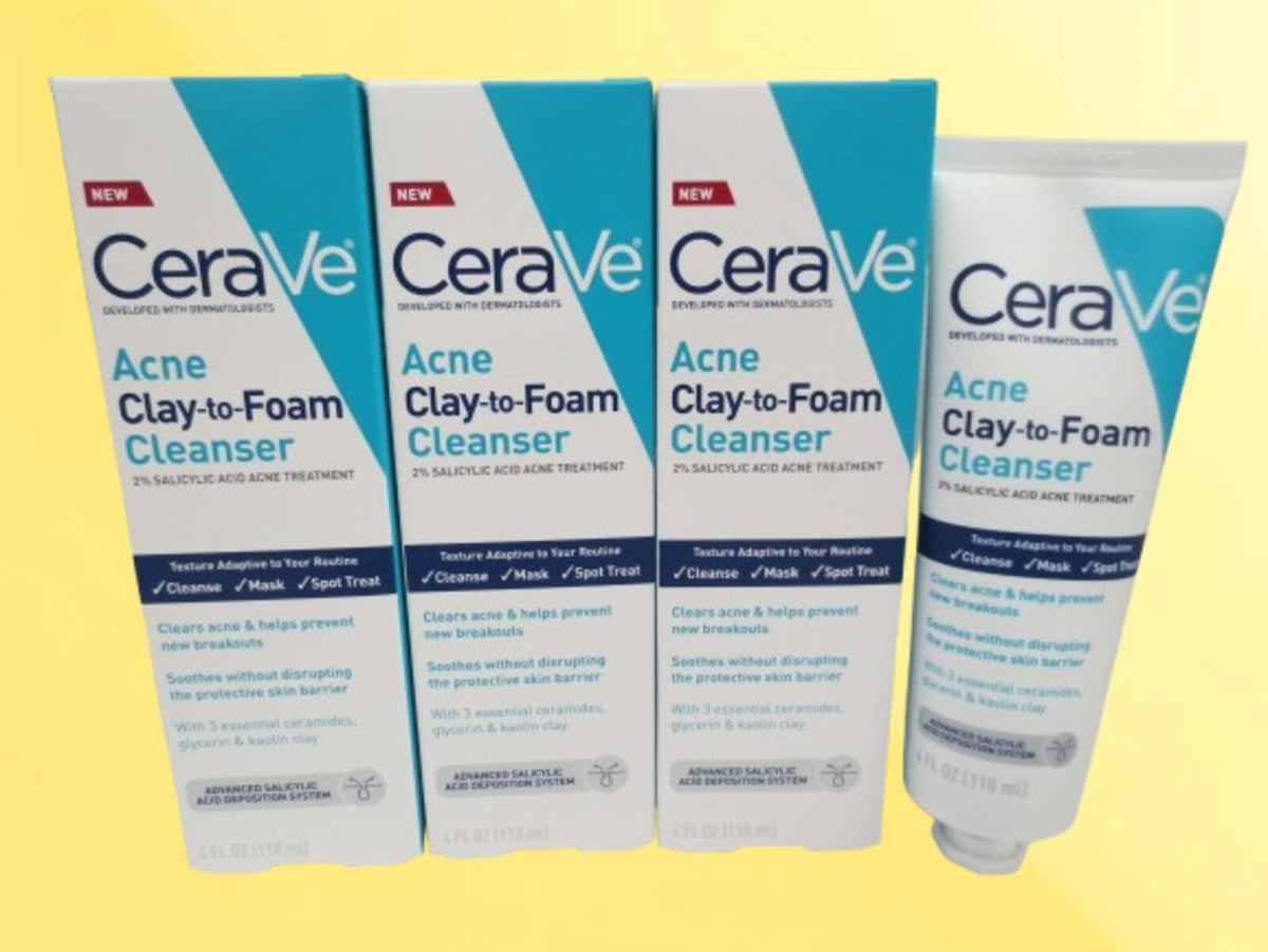 Cerave Acne Clay to Foam Facial Cleanser 4 oz - Pack of 3, Exp 2027