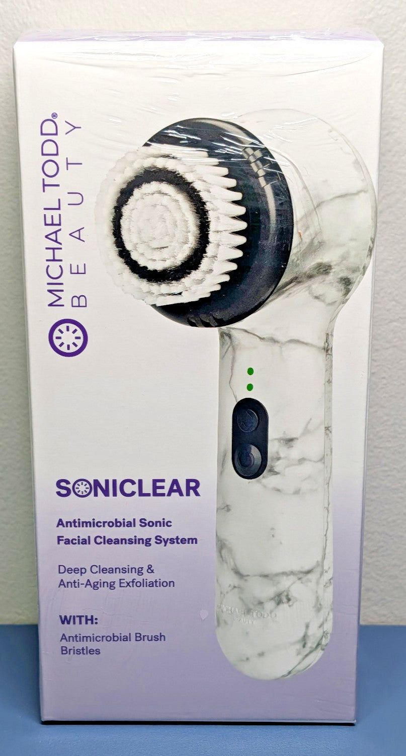 Sonic Facial Cleansing Brush with Antimicrobial Brush Head - White Marble