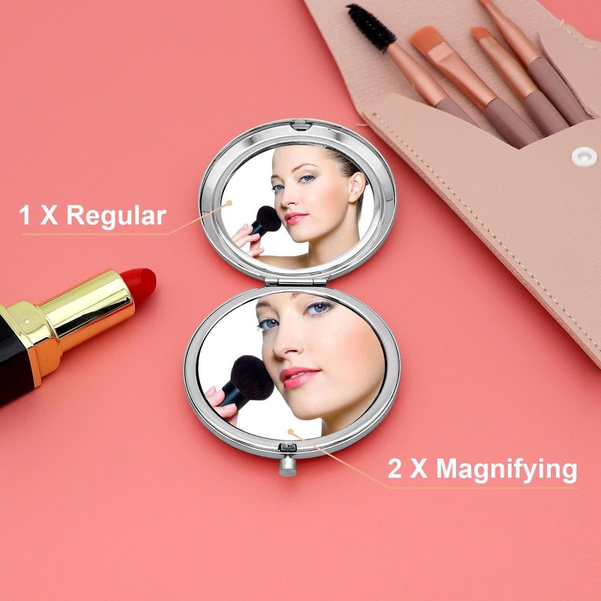 Christian Encouragement Compact Makeup Mirror with Bible Verse - Silver