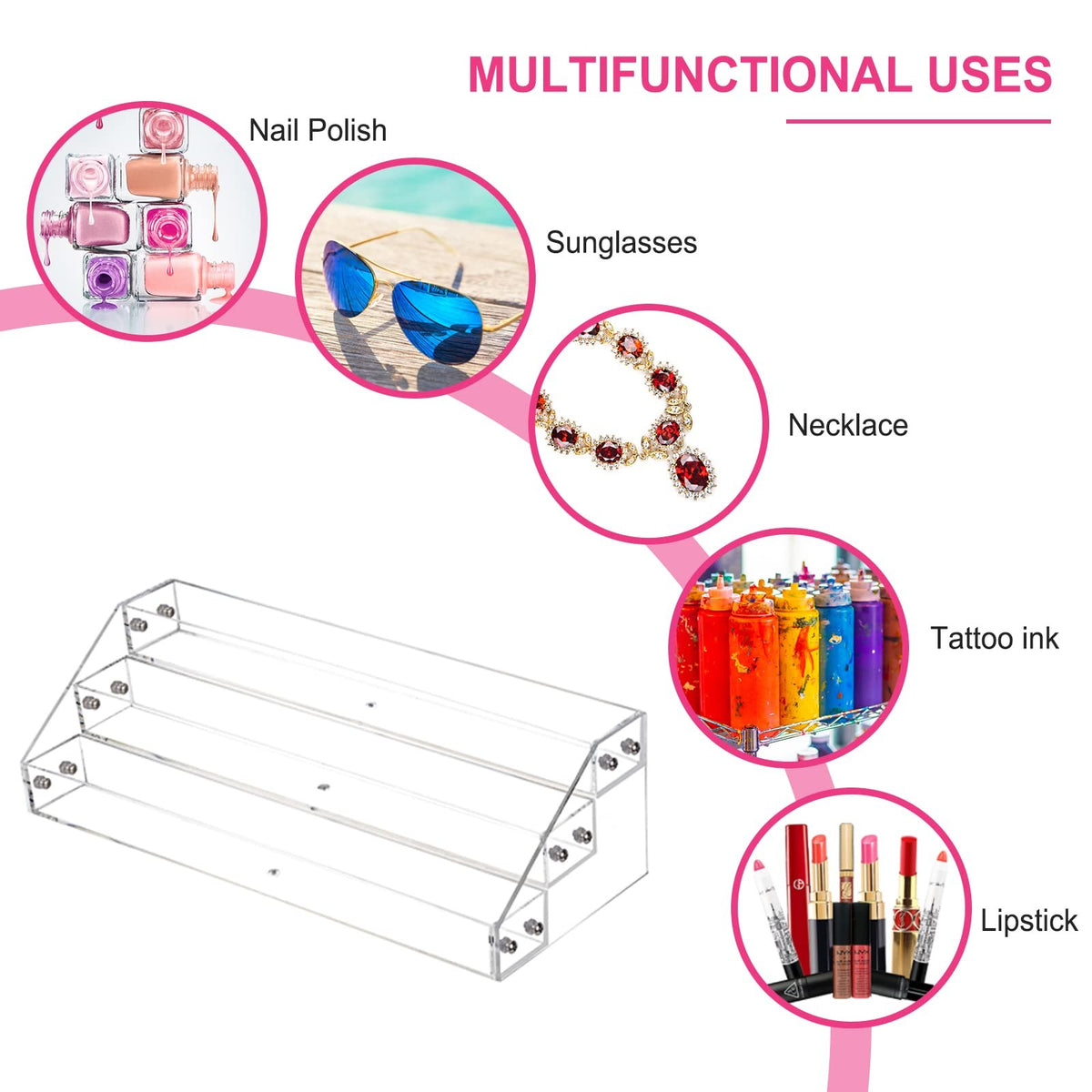 Acrylic Nail Polish Organizer Rack 3-Tier Storage Shelf for Bottles