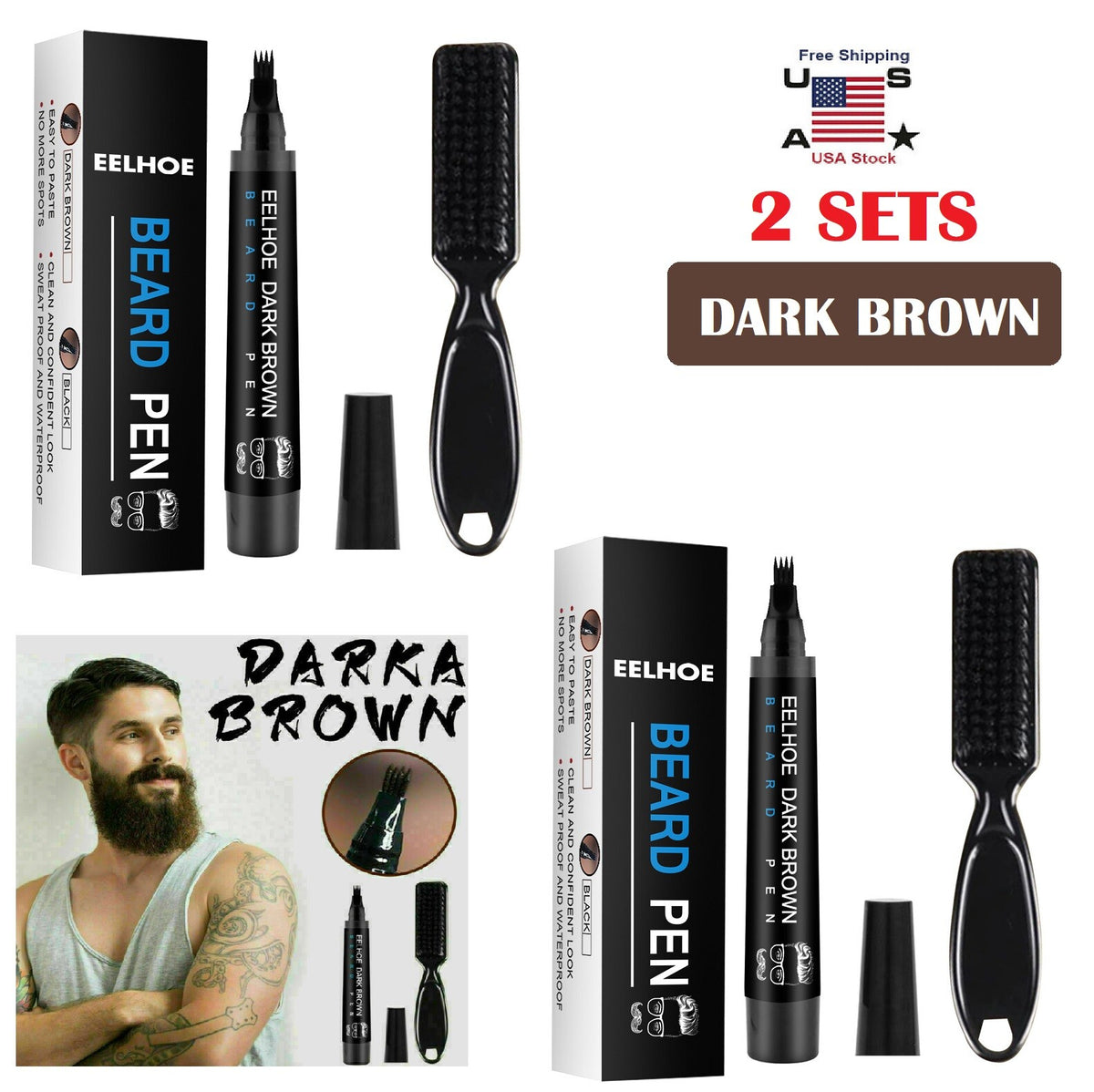 Waterproof Beard Pencil Filler with Brush - Long Lasting