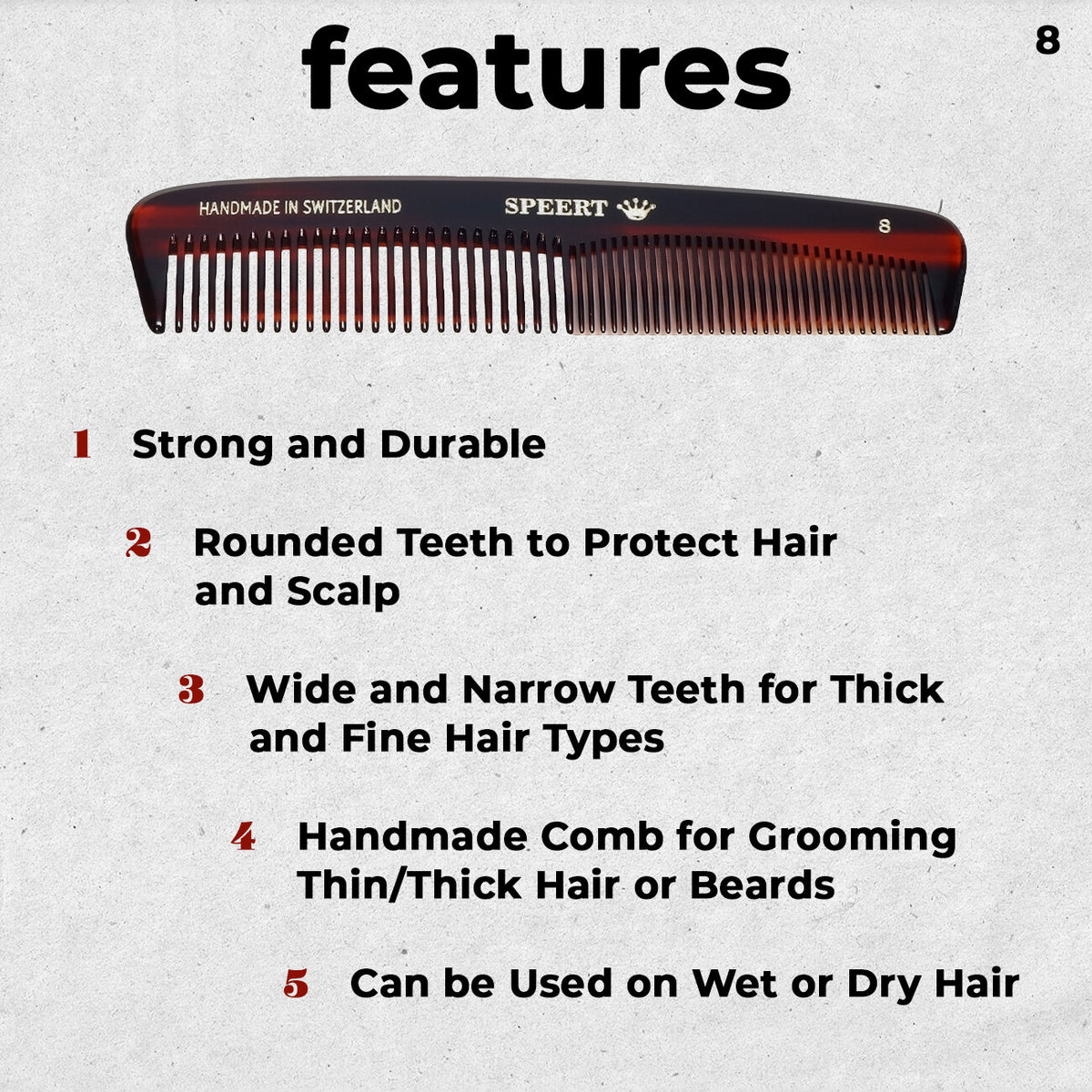 Handmade Swiss Tortoise Shell Comb 5 Inch Style #8 Havana Brown