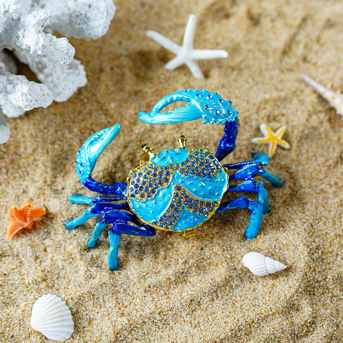 Crab Jewelry Trinket Box with Rhinestones, Decorative Animal Jewelry Storage