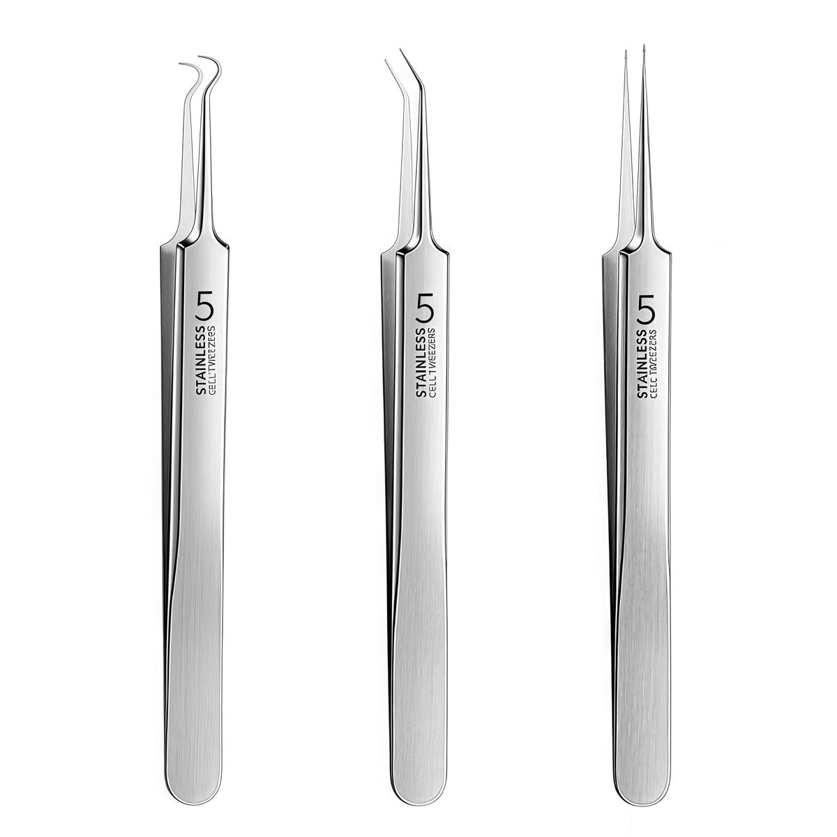 Professional Blackhead Tweezers Set - 3 Precision Stainless Steel Pimple Removers