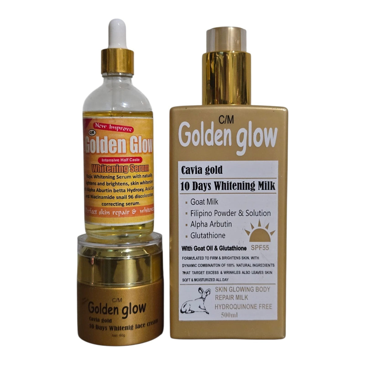 Brightening Face Serum & Lotion with Caviar Gold - Repair & Glow, 500ml SPF 55