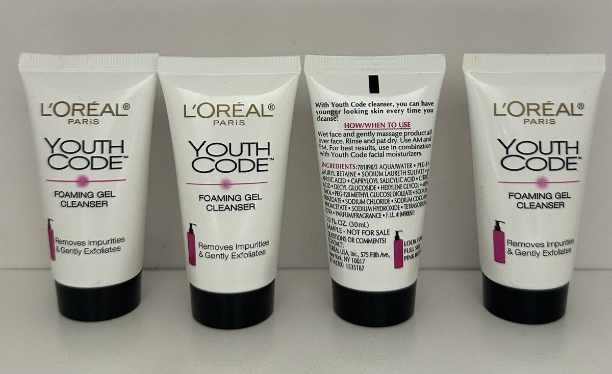 L’Oréal Youth Code Foaming Gel Cleanser 1.0 oz – Travel Lot of 4