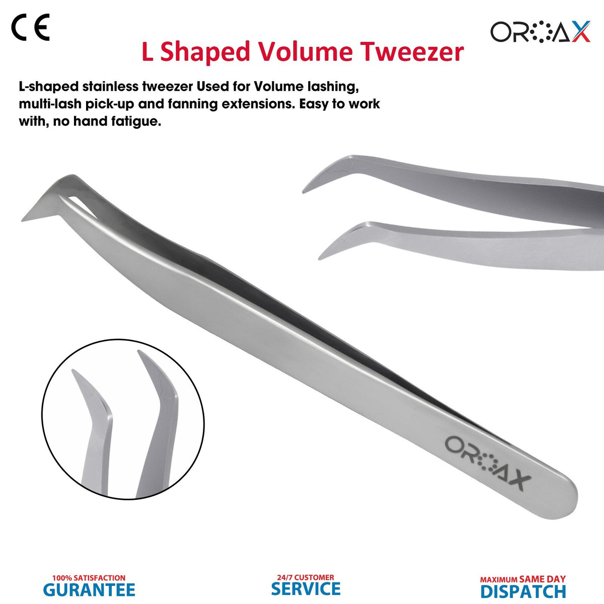 L-Shaped Dental & Lash Extension Tweezers - Serrated Surgical Stainless Steel