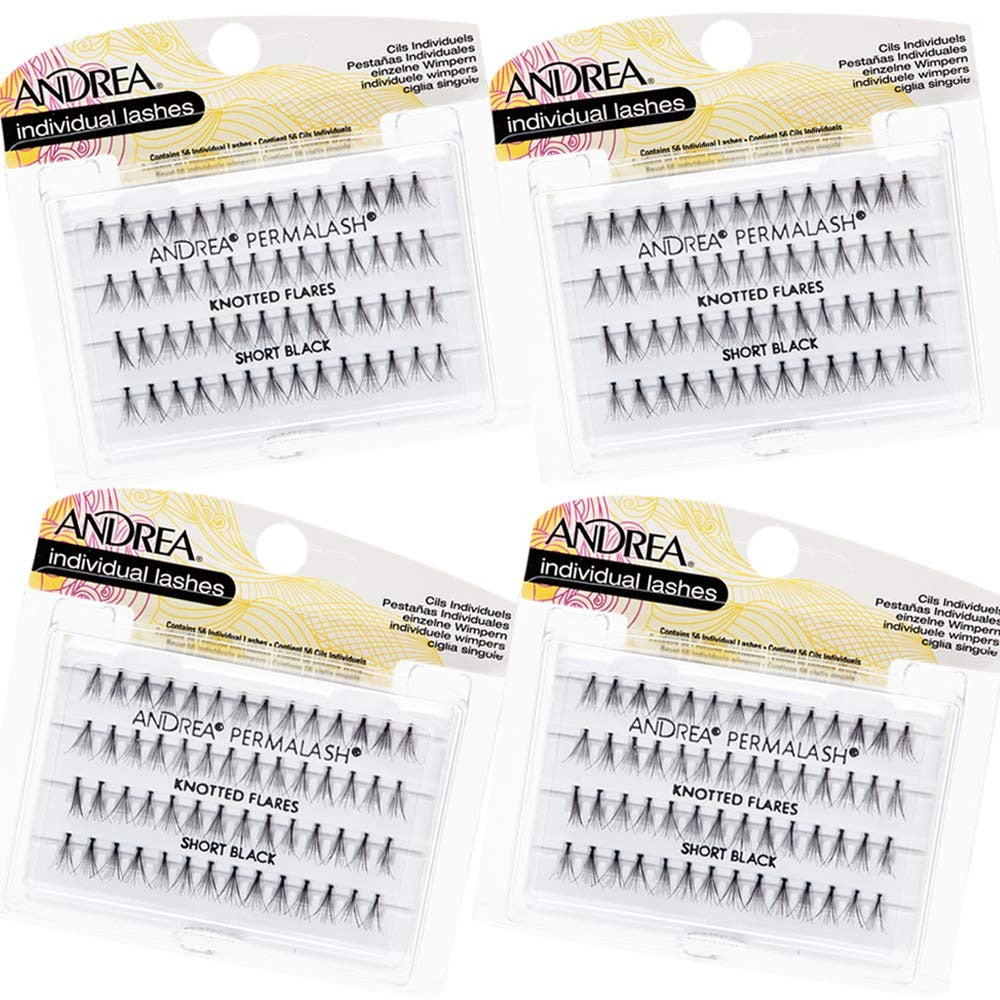 Short Knotted Flares False Eyelashes - Black, Pack of 4, Natural Look