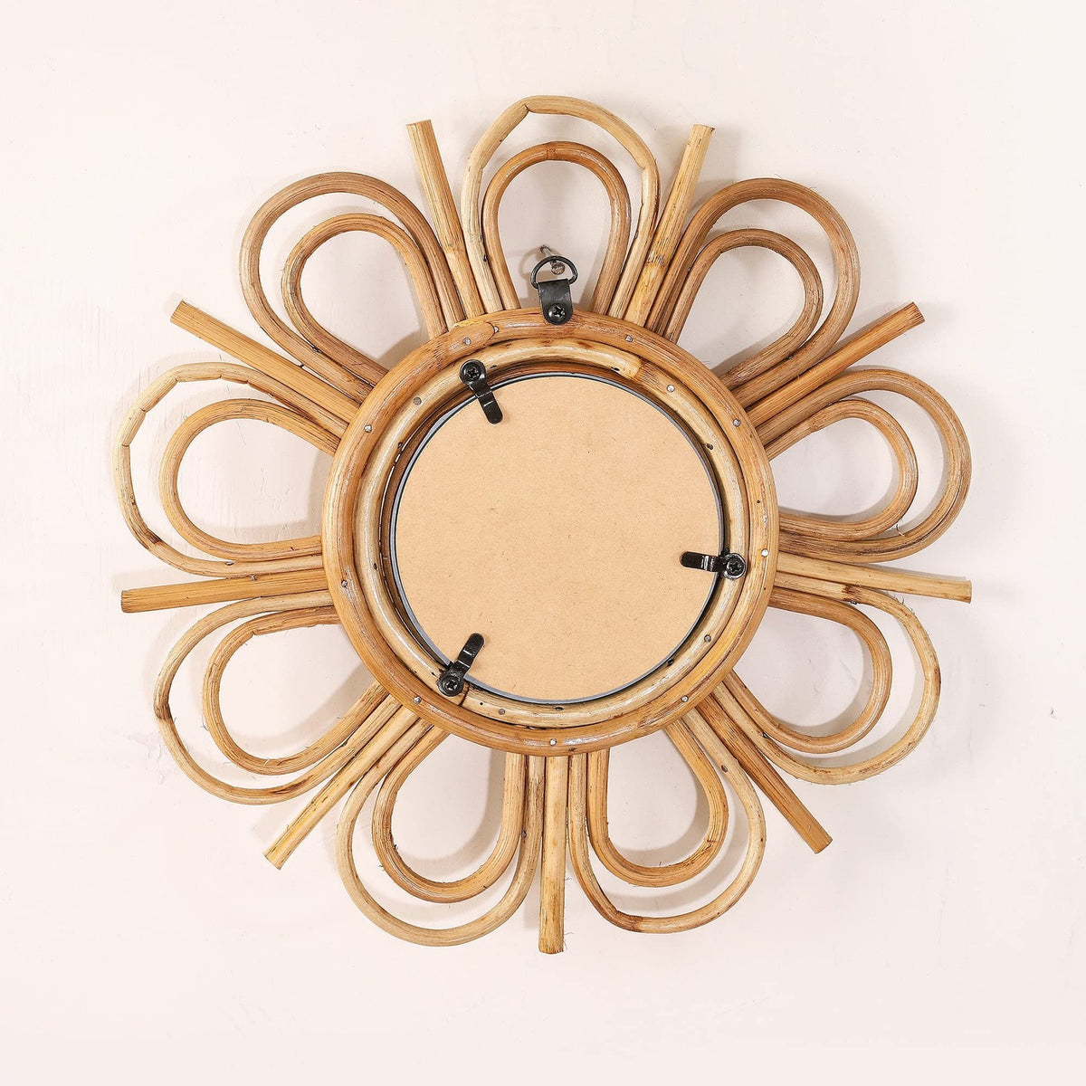 Flower Mirror - Rustic 10 Inch Round Wall Decor with Rattan Frame