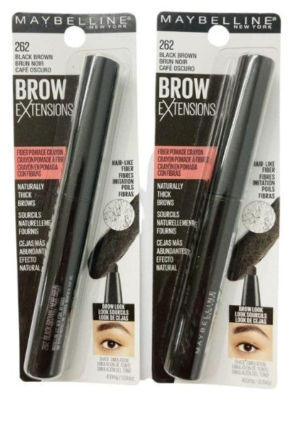 Maybelline Brow Extensions Fiber Pomade Crayon 262 Black Brown - Pack of 2
