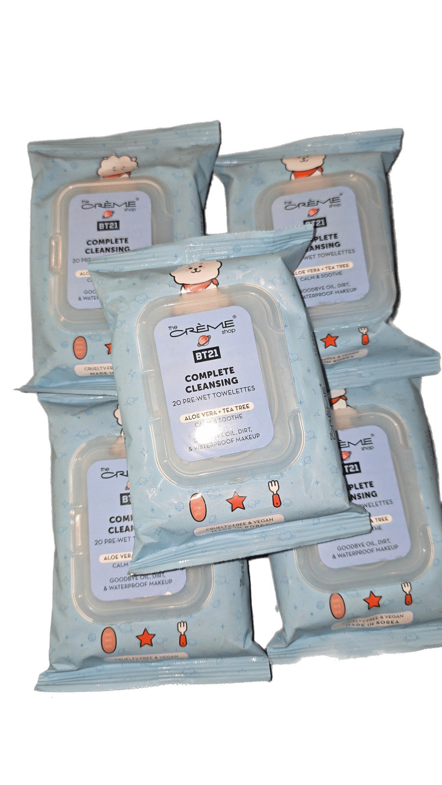 5 Pack Cleansing Makeup Wipes with Aloe Vera & Tea Tree - Waterproof Remover