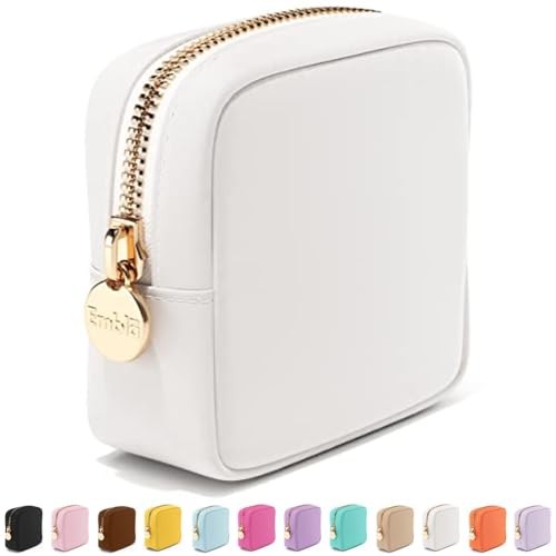 Small Makeup Bag with Zipper - Travel Cosmetic Pouch in White Nylon