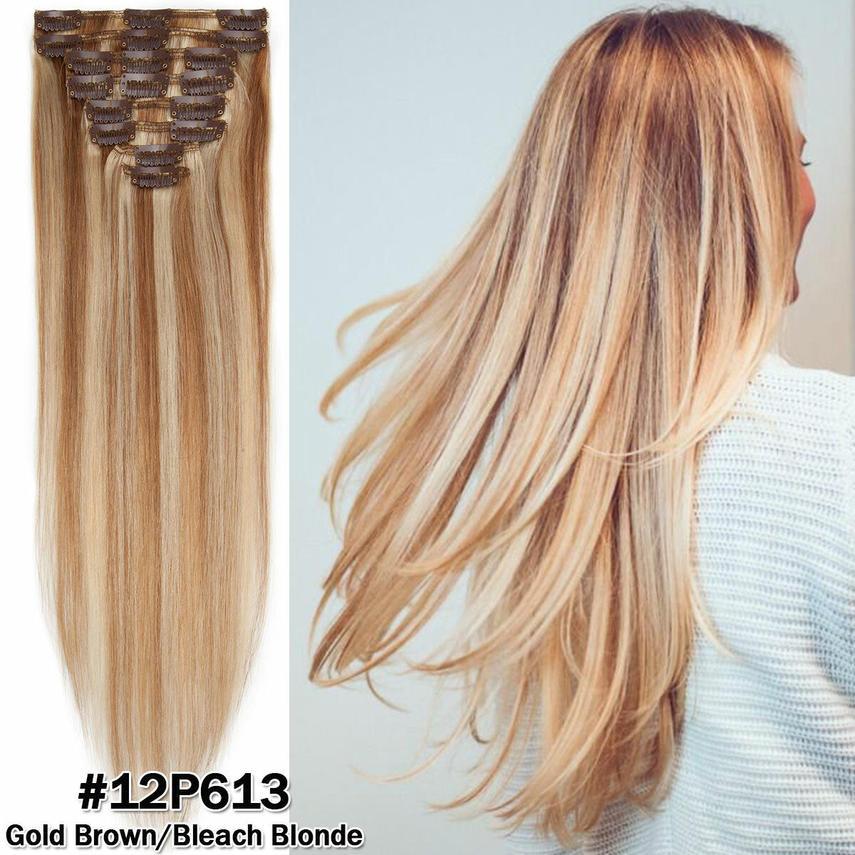 Clip-In Remy Human Hair Extensions Full Head Set - Multiple Colors & Lengths