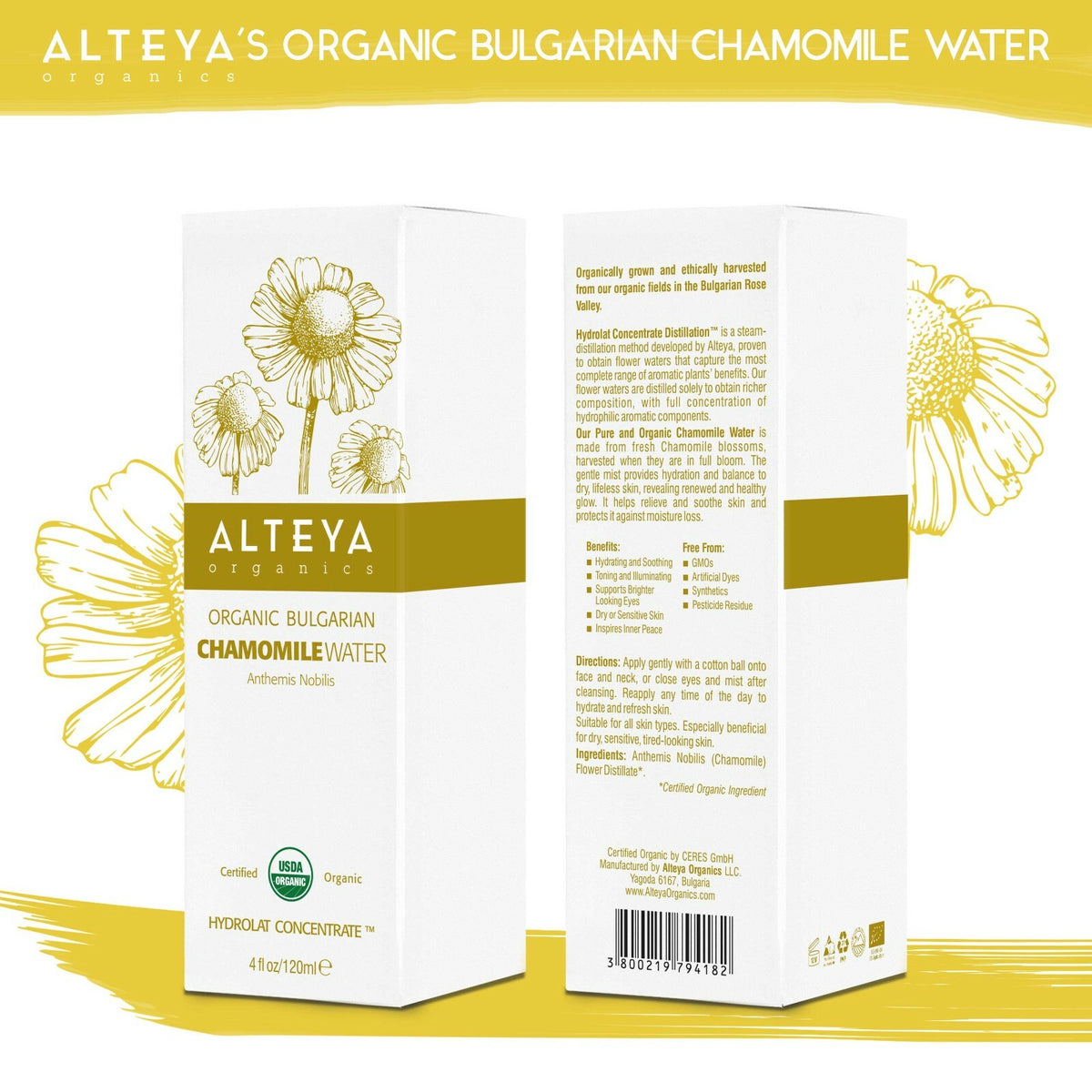 Organic Chamomile Water for Skin & Hair Hydrating Soothing 4 Fl Oz