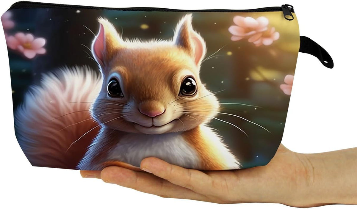 Cute Squirrel Print Cosmetic Bag - Makeup & Toiletry Organizer, Small
