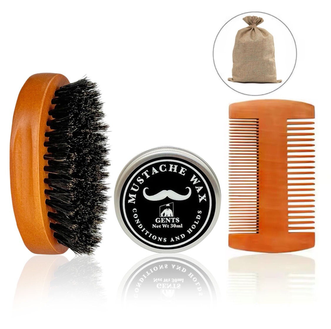 Wooden Beard Comb & Mustache Wax Set – Grooming & Styling Kit