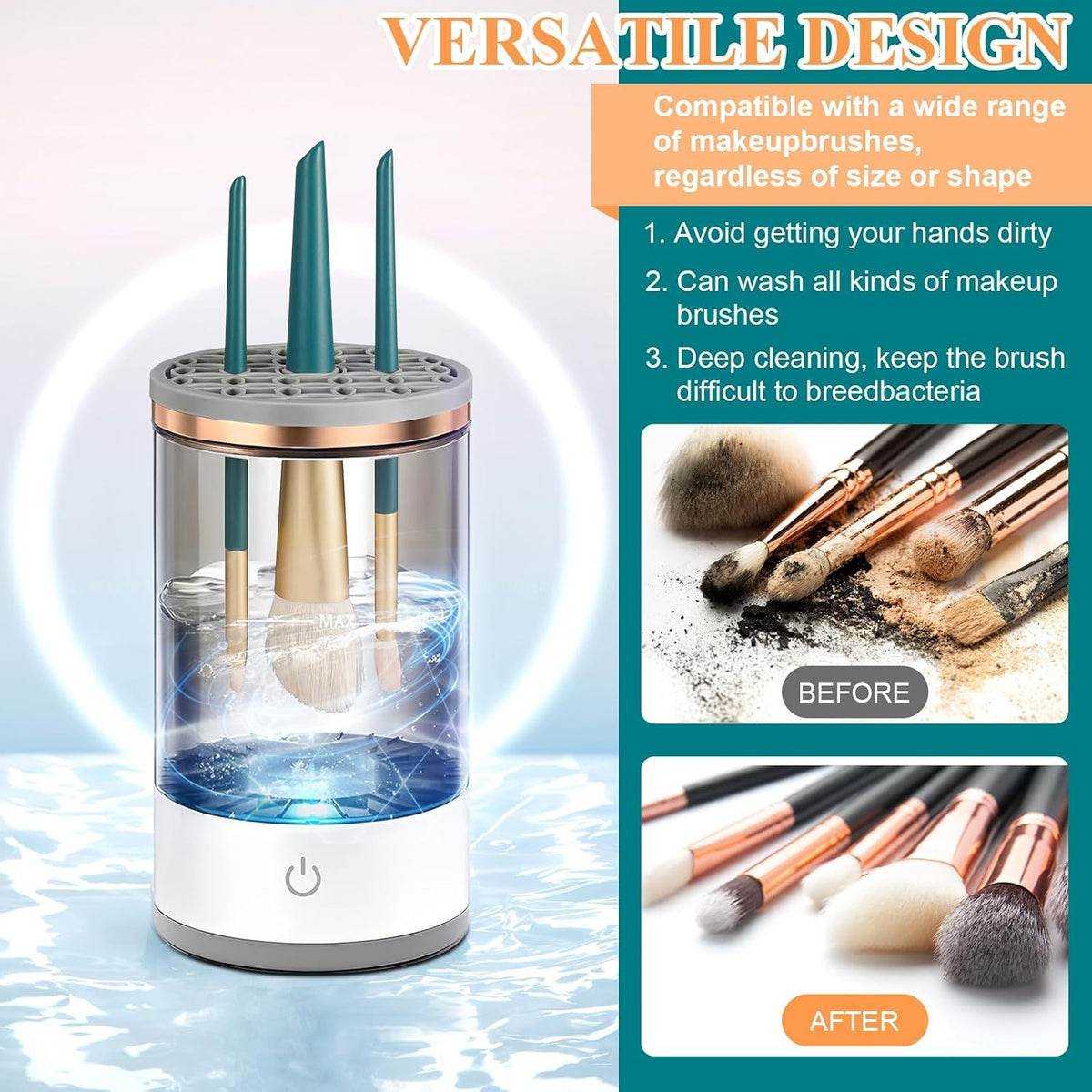 Electric Makeup Brush Cleaner 4-in-1 Multifunctional Tool with Drying & Storage
