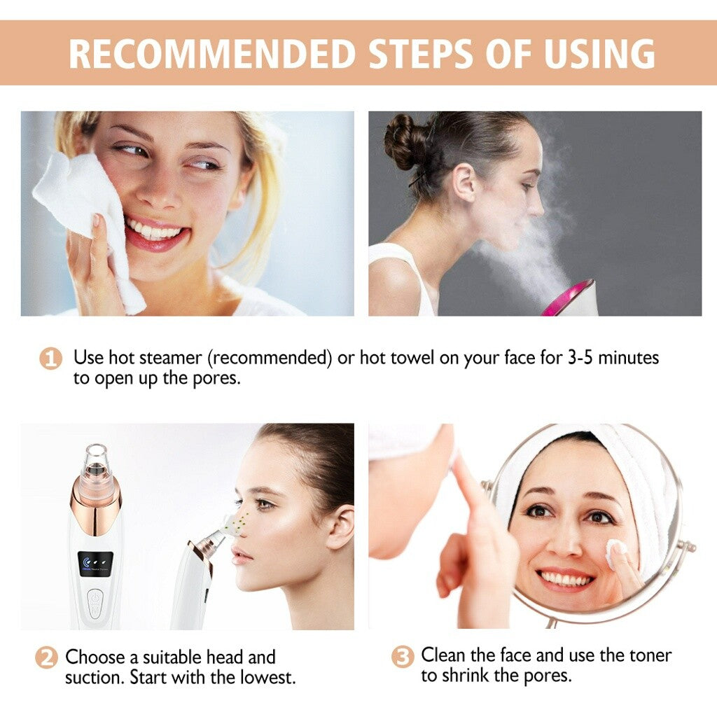 Electric Blackhead Vacuum Pore Cleaner Kit - USB Rechargeable Facial Tool