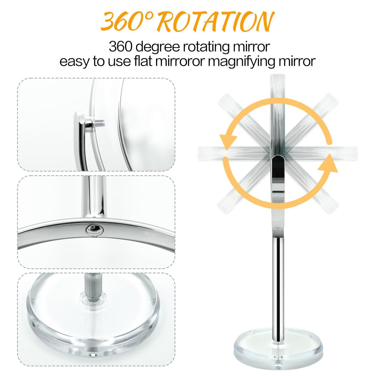 Dual-Sided 1x/15x Magnifying Makeup Mirror with Stand - 7 Inch Tabletop Vanity Mirror