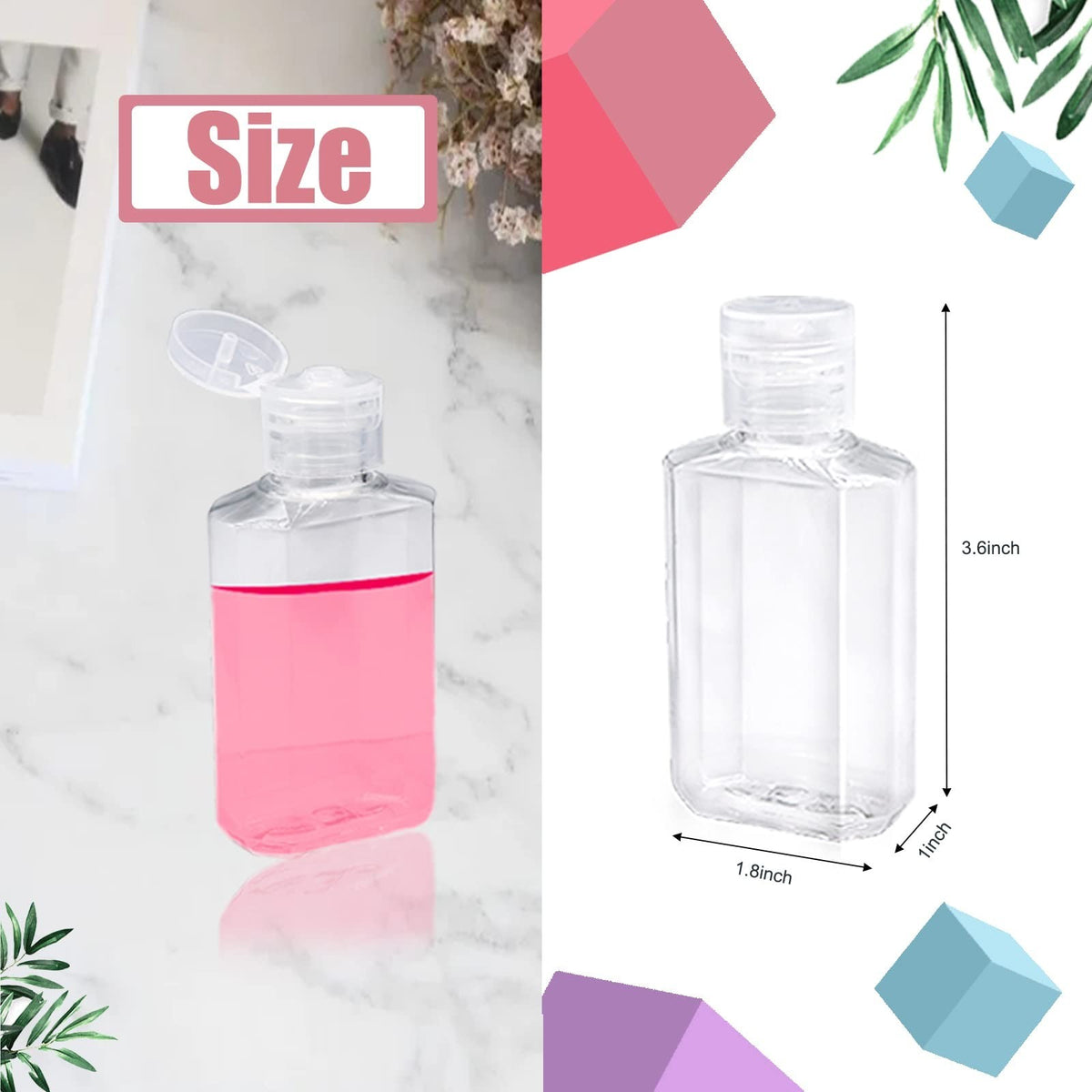 40 Pack 2 Oz Refillable Plastic Travel Bottles with Flip Cap - BPA Free, Clear