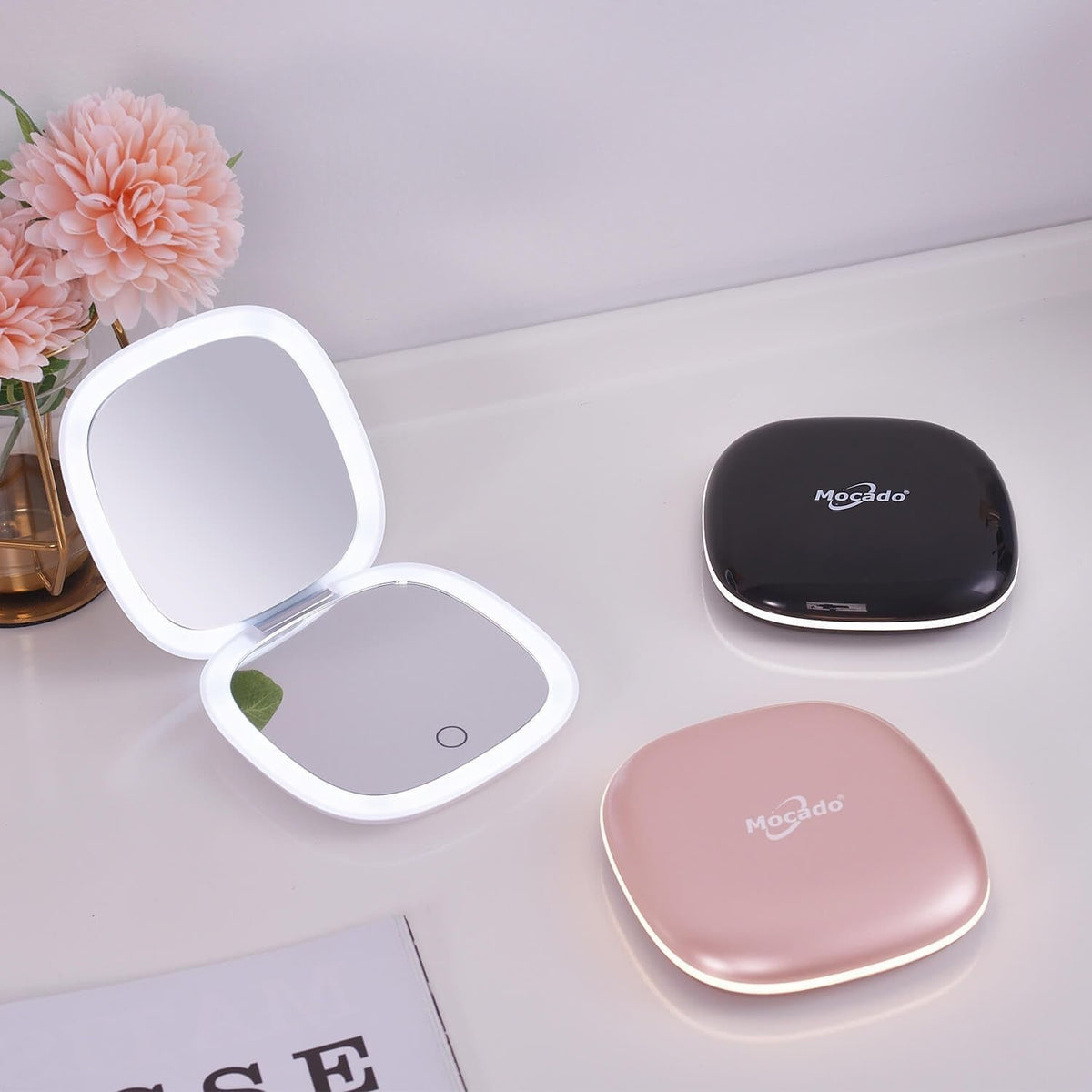 Slim 4-Inch Dimmable LED Makeup Mirror with Magnifier & Travel Case