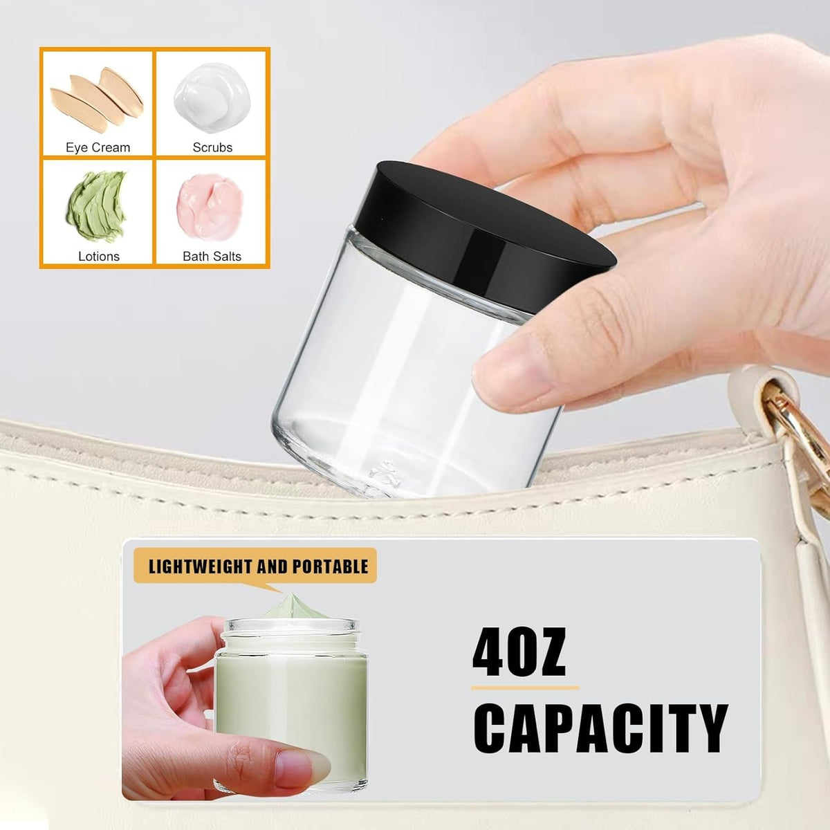 Glass Cosmetic Jars with Black Lids - Leak-Proof Travel Containers 25-Pack
