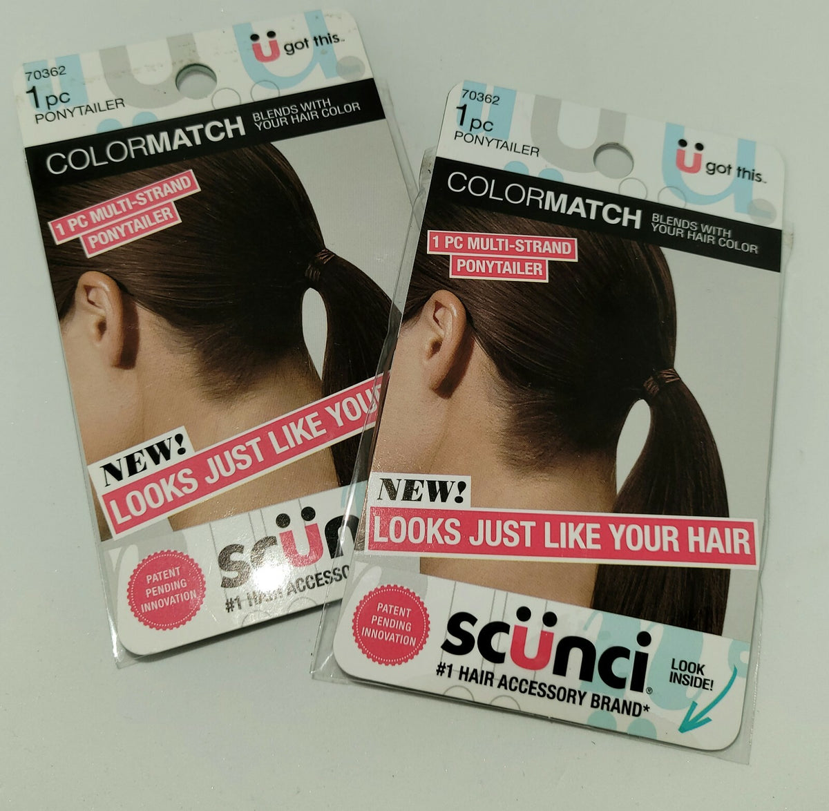 (2) Scunci Colormatch Ponytailer Ponytail Holder Blends with Brown