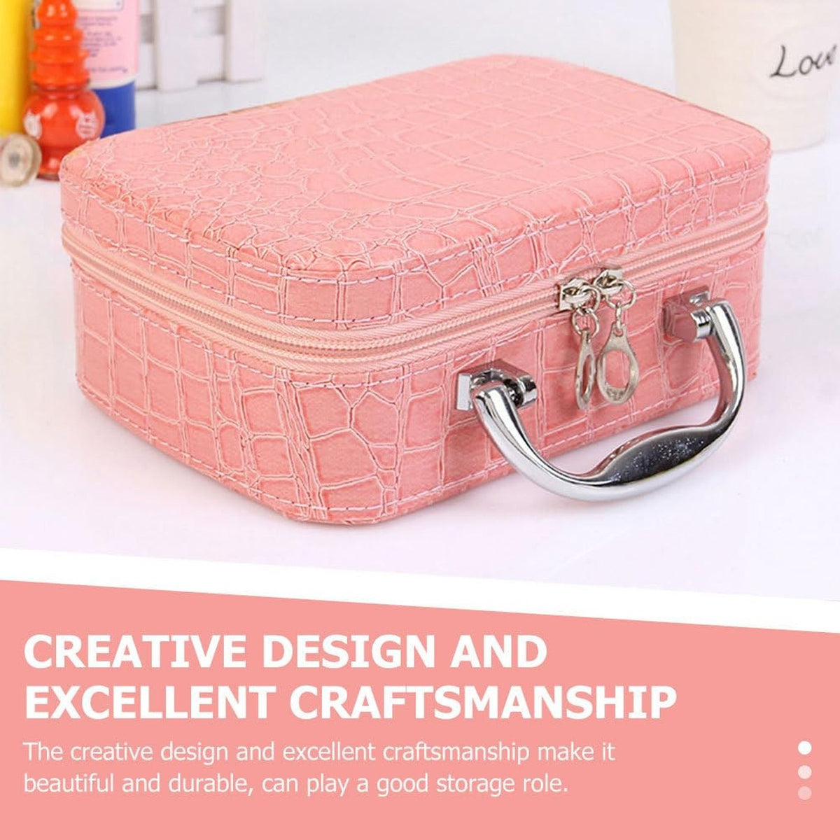 Portable Makeup Box with Mirror - Compact Cosmetic Organizer for Travel & Home