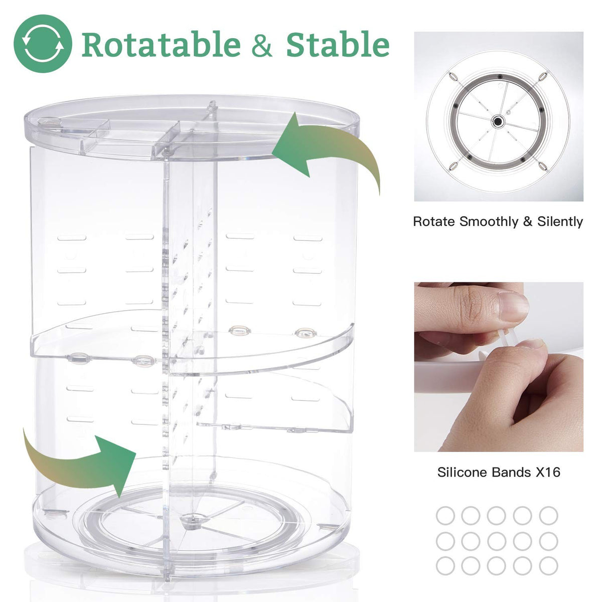 Rotating Makeup Organizer with Adjustable Trays and Large Capacity