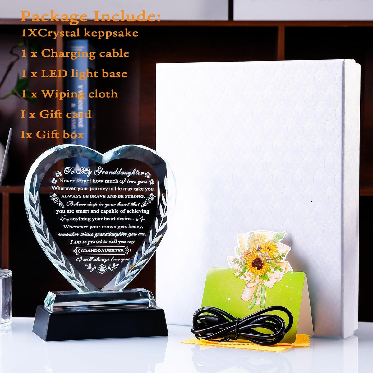 Crystal Keepsake Gift for Granddaughter from Grandma Grandpa - Heart-Shaped Present