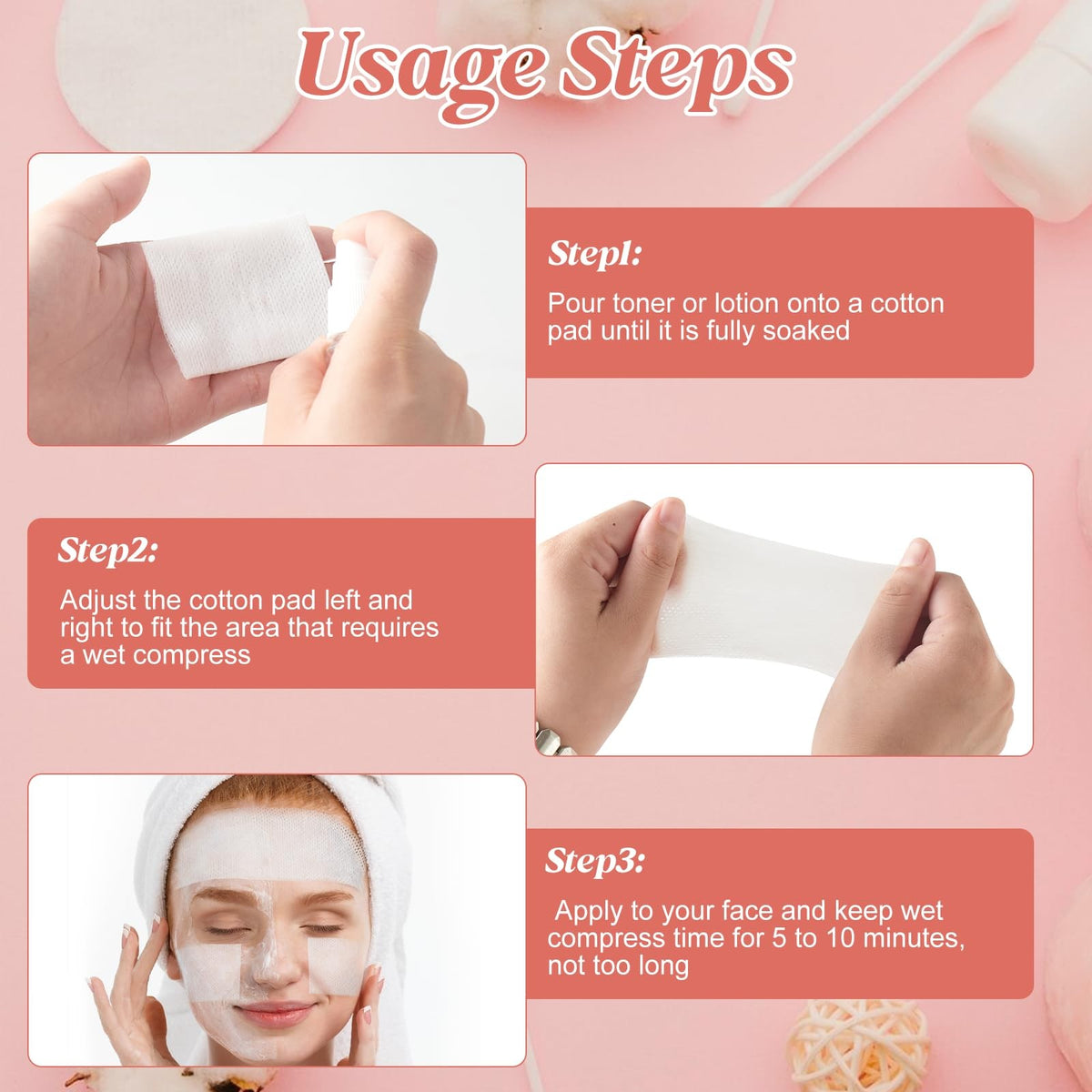 Stretchable Wet Compress Cotton Pads for Face & Neck - Ultra Thin, Plant Fiber, Reusable