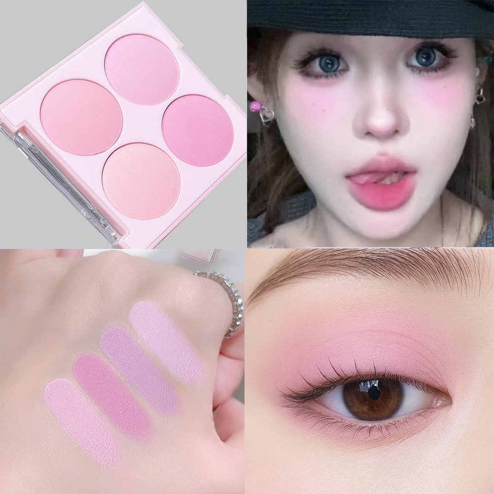 4 Color Matte Pink Eyeshadow Palette - Long-Lasting, Blending, Natural & Glam Looks