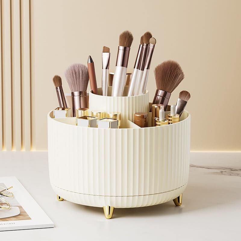 Rotating Makeup Brush Holder with 5 Slots - Large Capacity Organizer
